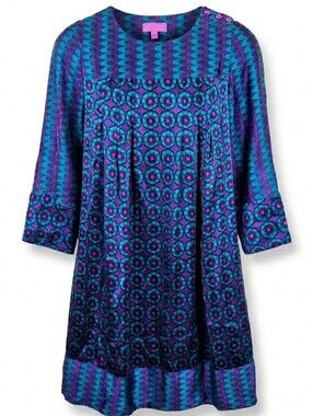 Christiane Celle Calypso Slip On 100% Silk Retro Shift Mini Dress Sz. XS
